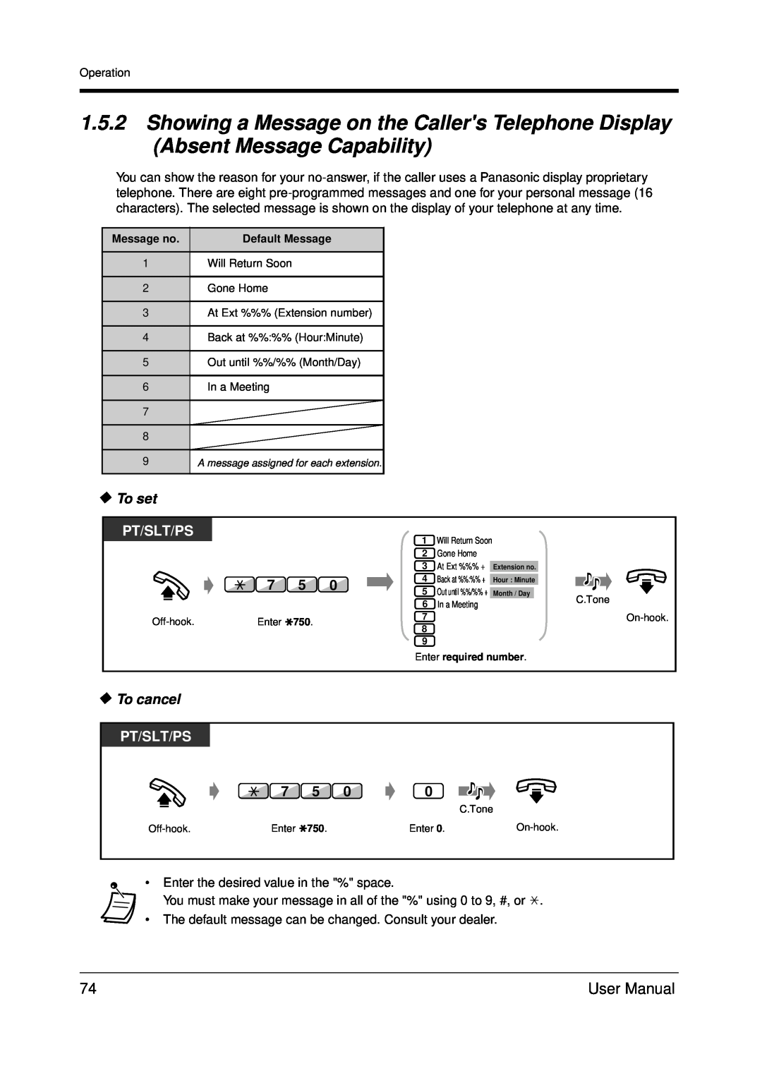 Panasonic KX-TDA200 user manual To set, Pt/Slt/Ps, To cancel 