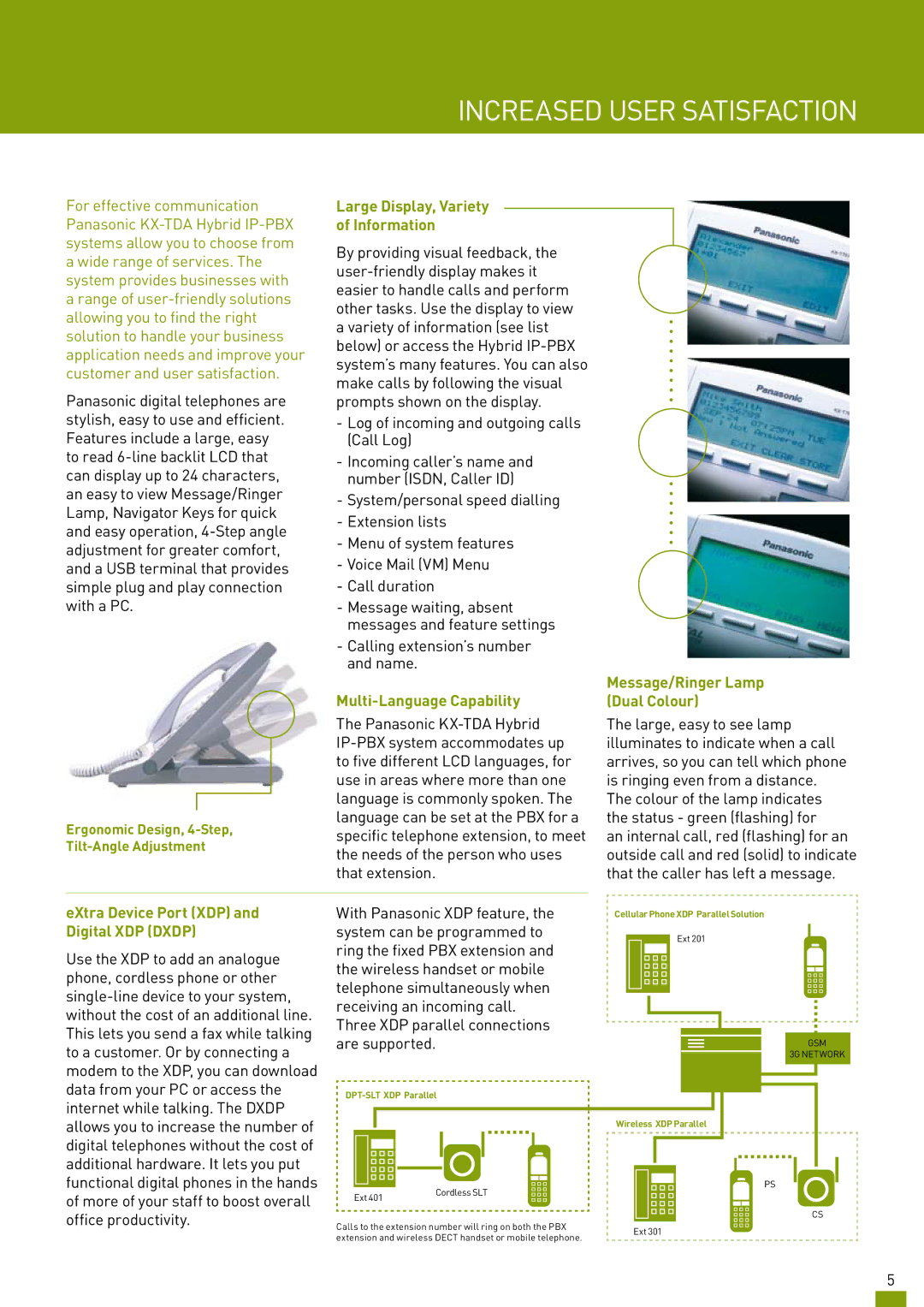 Panasonic KX-TDA200AL manual Increased User Satisfaction, Large Display, Variety Information, Multi-Language Capability 