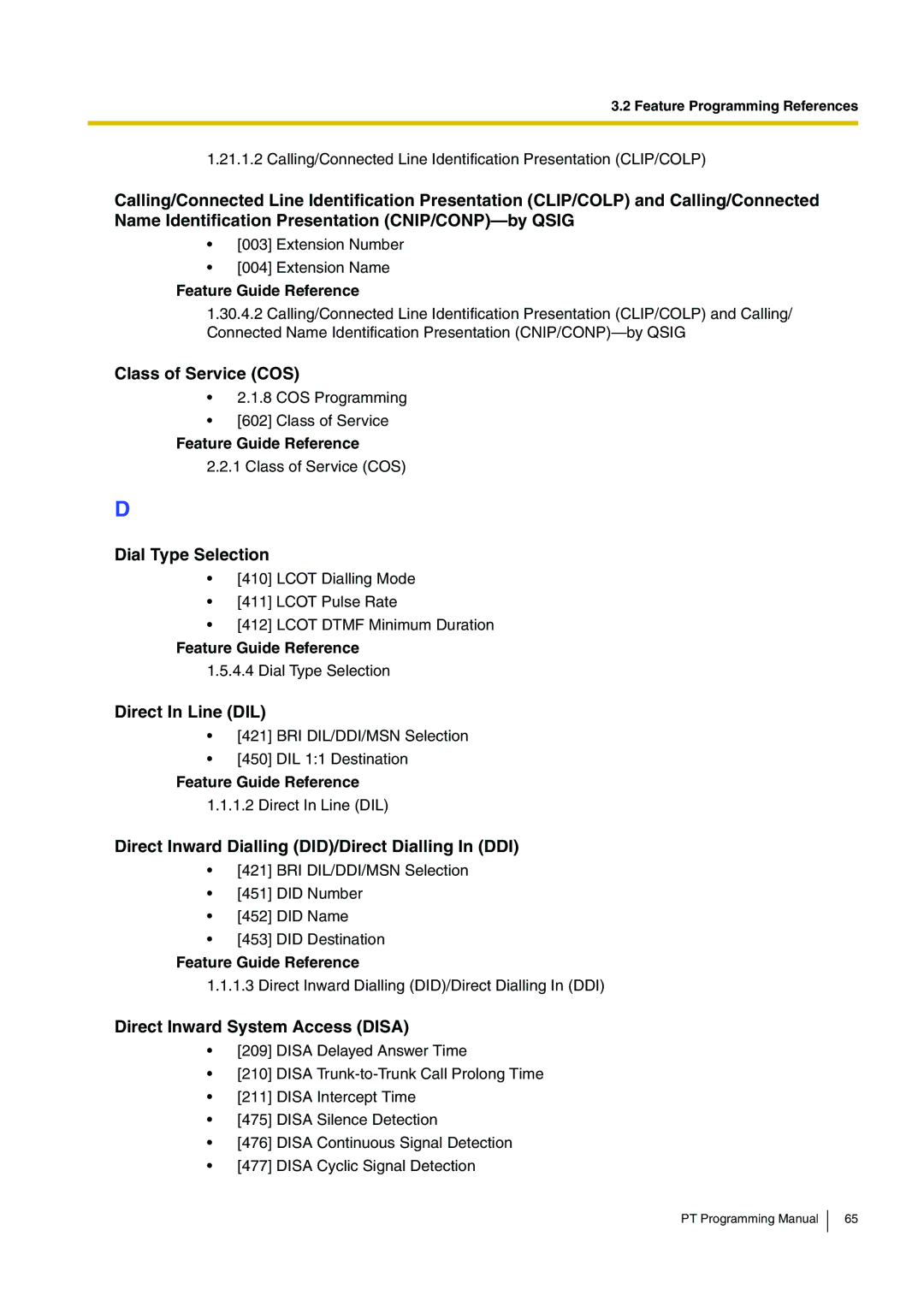 Panasonic KX-TDA30 manual Class of Service COS, Dial Type Selection, Direct In Line DIL, Direct Inward System Access Disa 