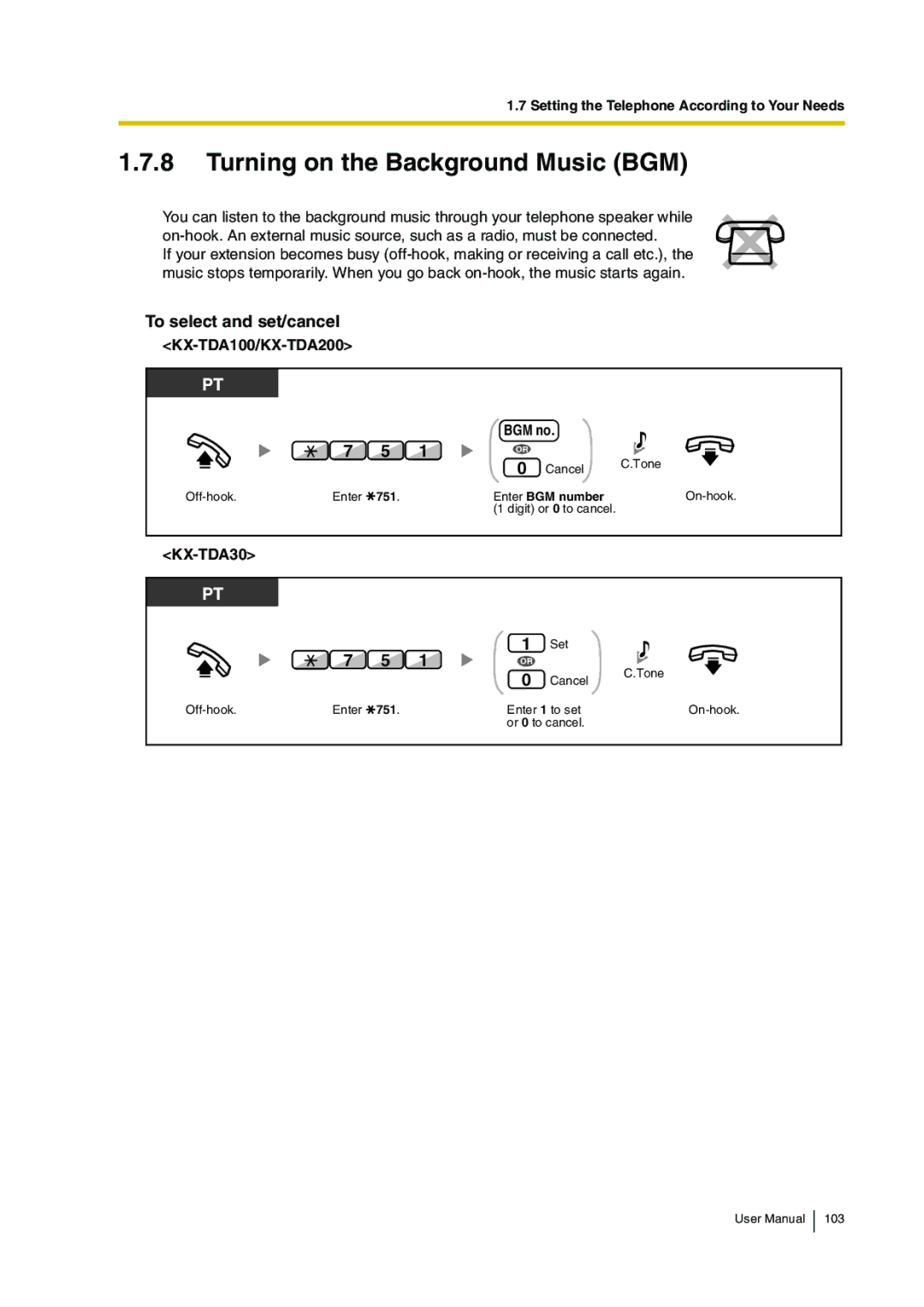 Panasonic KX-TDA30 user manual Turning on the Background Music BGM, To select and set/cancel, BGM no 