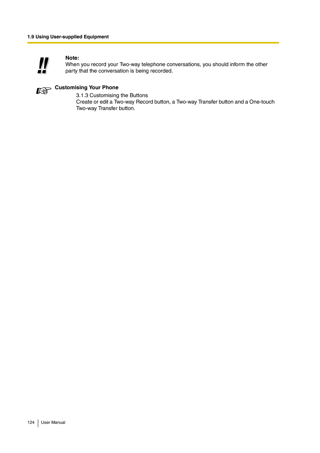 Panasonic KX-TDA30 user manual Customising Your Phone 