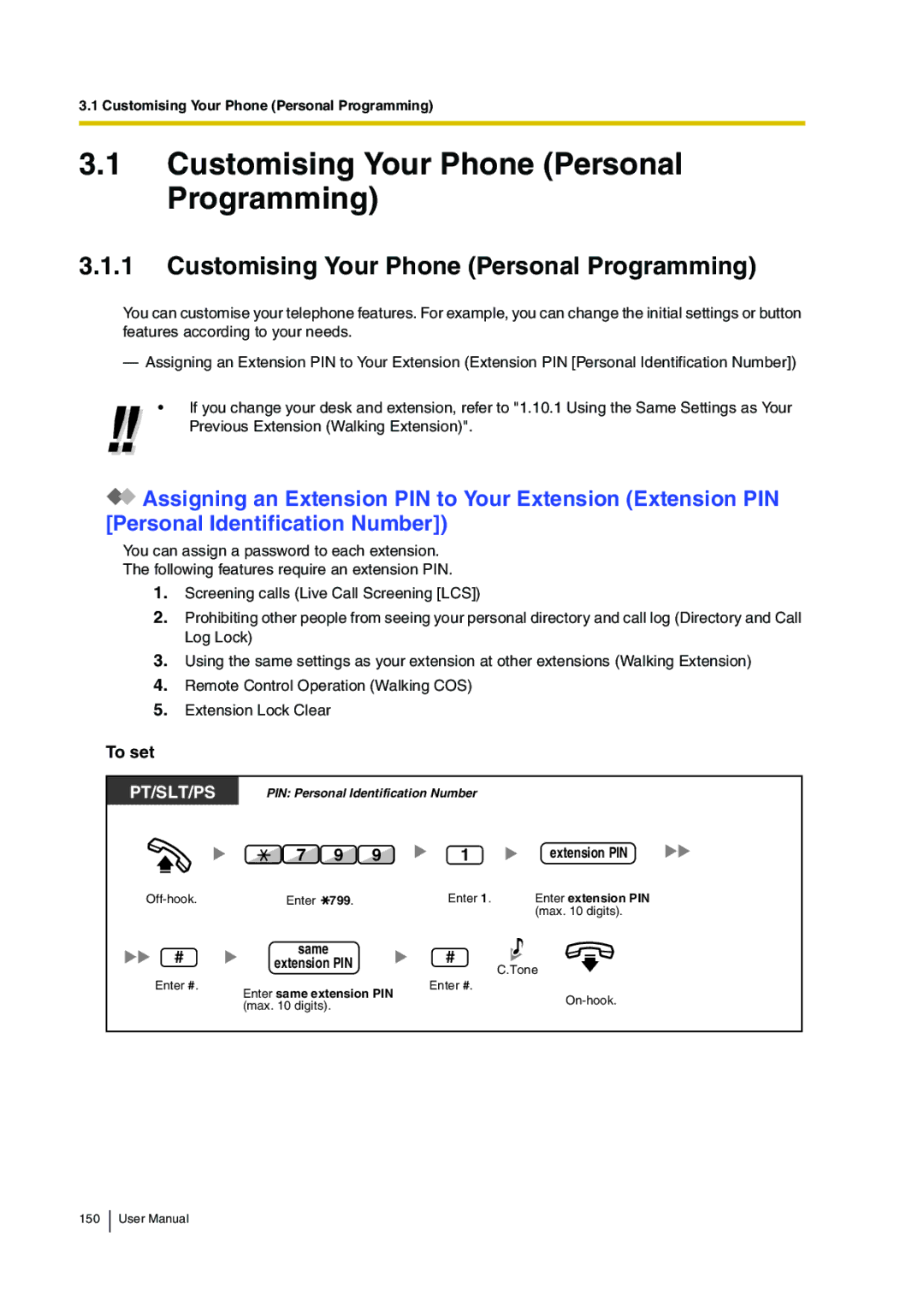 Panasonic KX-TDA30 user manual Customising Your Phone Personal Programming 