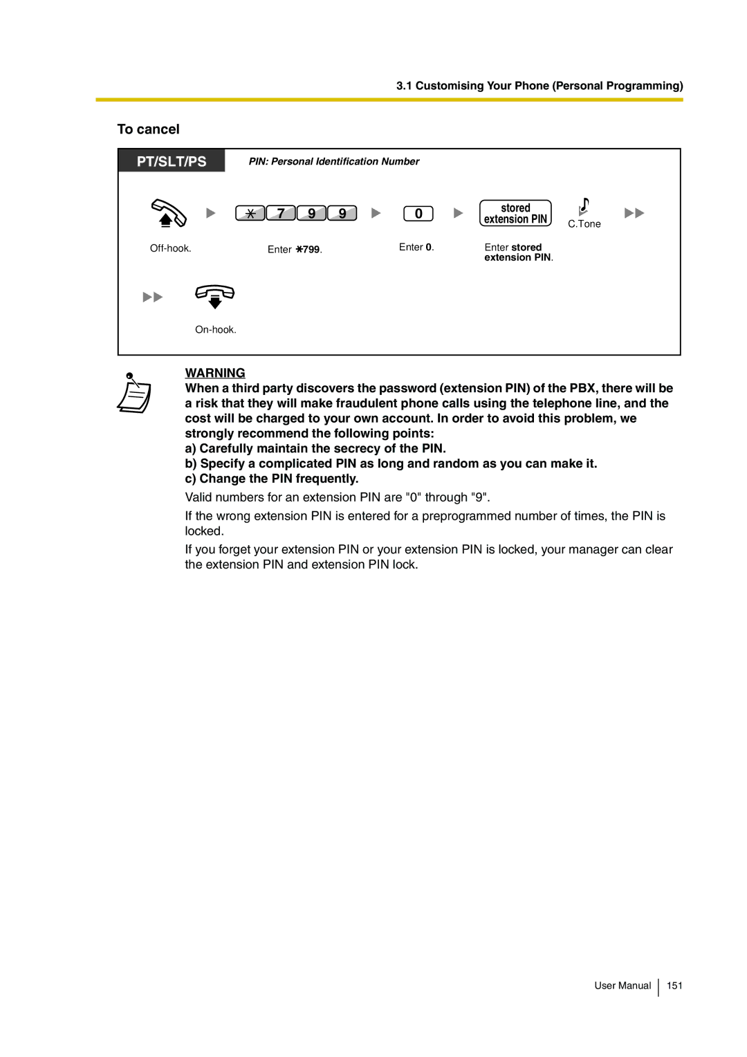 Panasonic KX-TDA30 user manual Extension PIN 