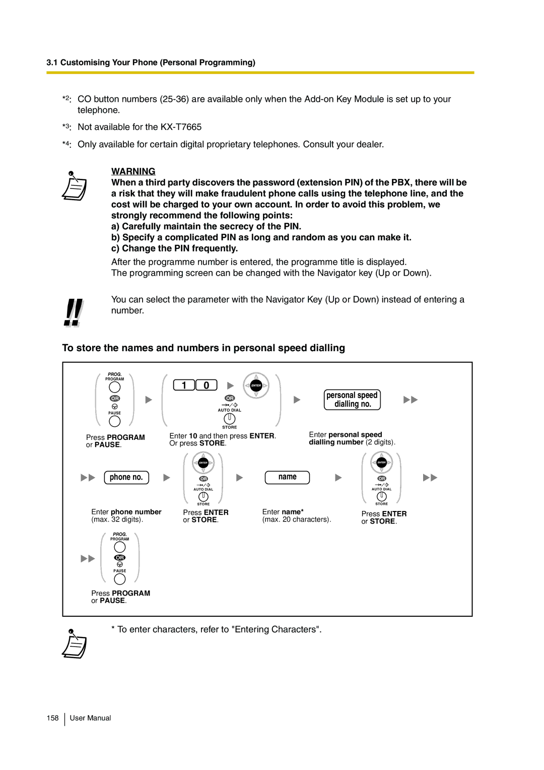 Panasonic KX-TDA30 user manual To store the names and numbers in personal speed dialling, ORname 