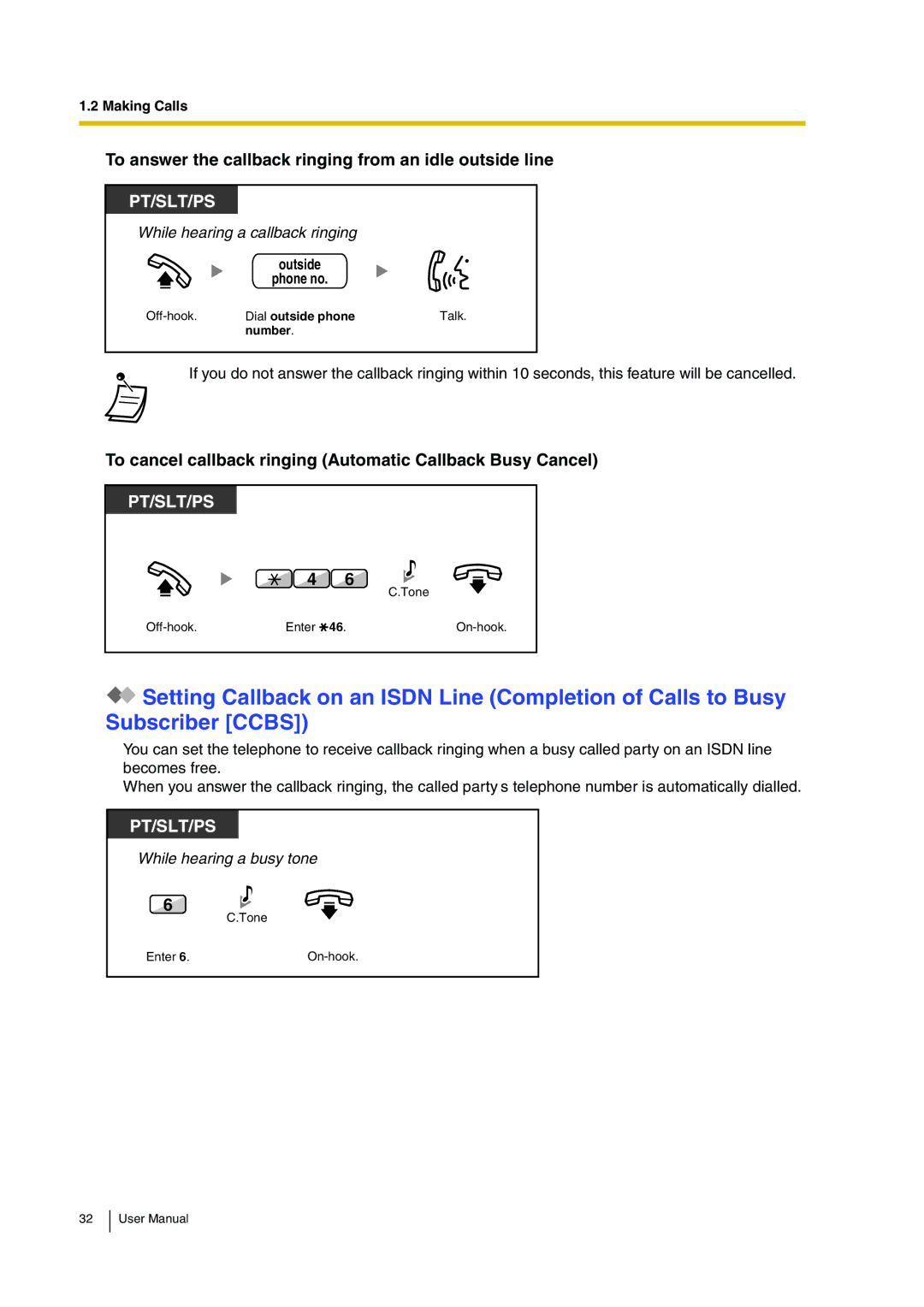 Panasonic KX-TDA30 user manual To answer the callback ringing from an idle outside line 