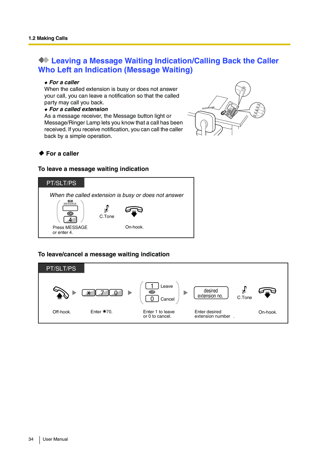 Panasonic KX-TDA30 For a caller To leave a message waiting indication, To leave/cancel a message waiting indication 