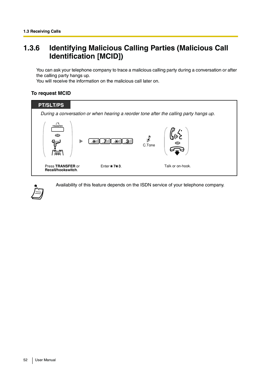 Panasonic KX-TDA30 user manual To request Mcid 