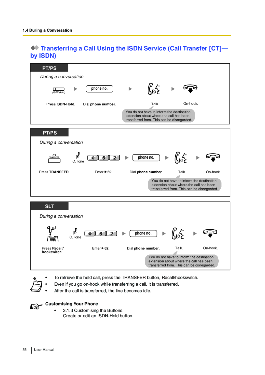 Panasonic KX-TDA30 user manual Customising the Buttons Create or edit an ISDN-Hold button 