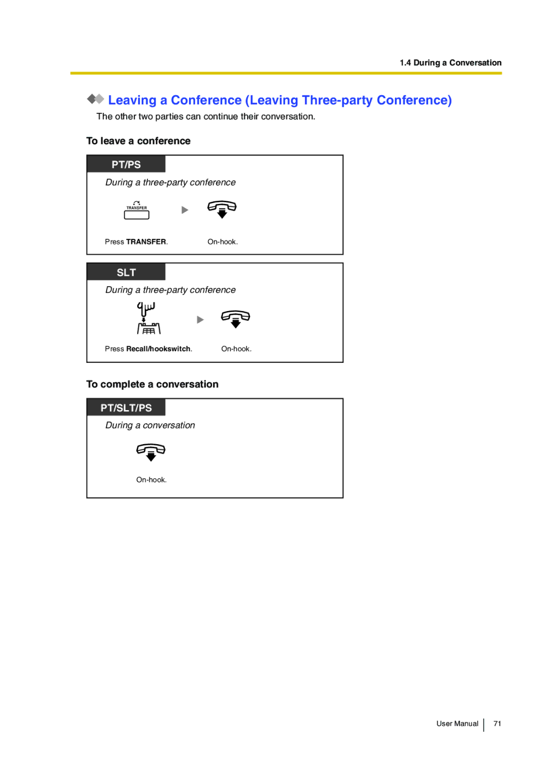 Panasonic KX-TDA30 user manual Leaving a Conference Leaving Three-party Conference 