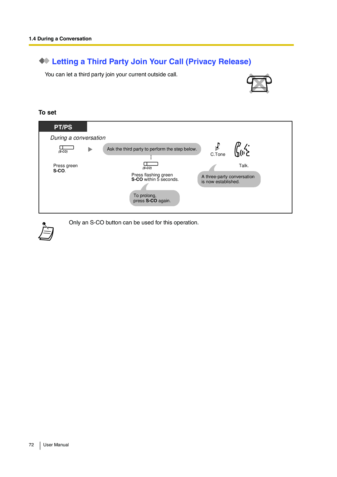 Panasonic KX-TDA30 user manual Letting a Third Party Join Your Call Privacy Release, To set 