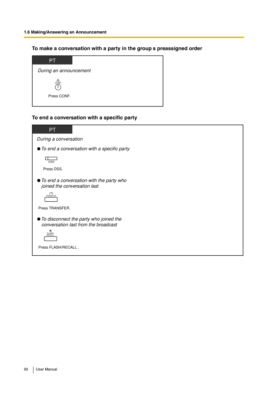 Panasonic KX-TDA30 user manual To end a conversation with a specific party 