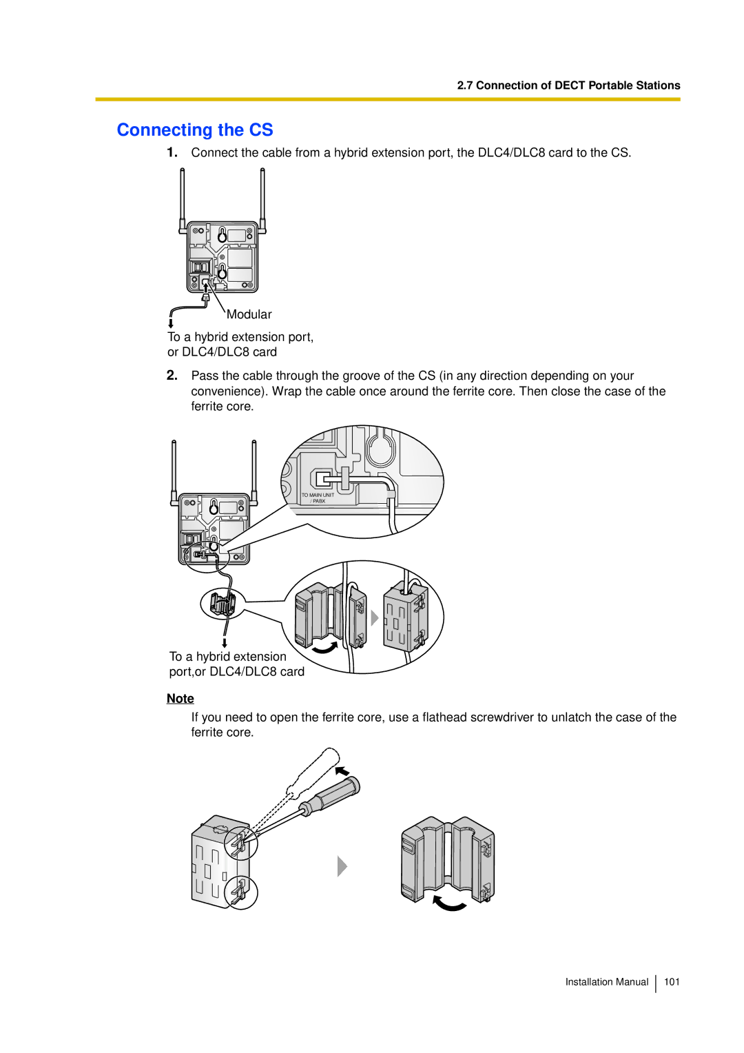 Panasonic KX-TDA30 installation manual Connecting the CS 