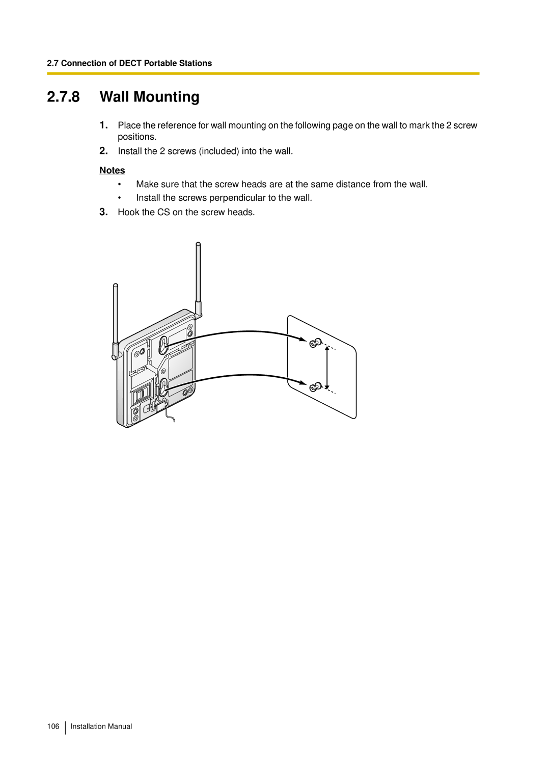 Panasonic KX-TDA30 installation manual Wall Mounting 