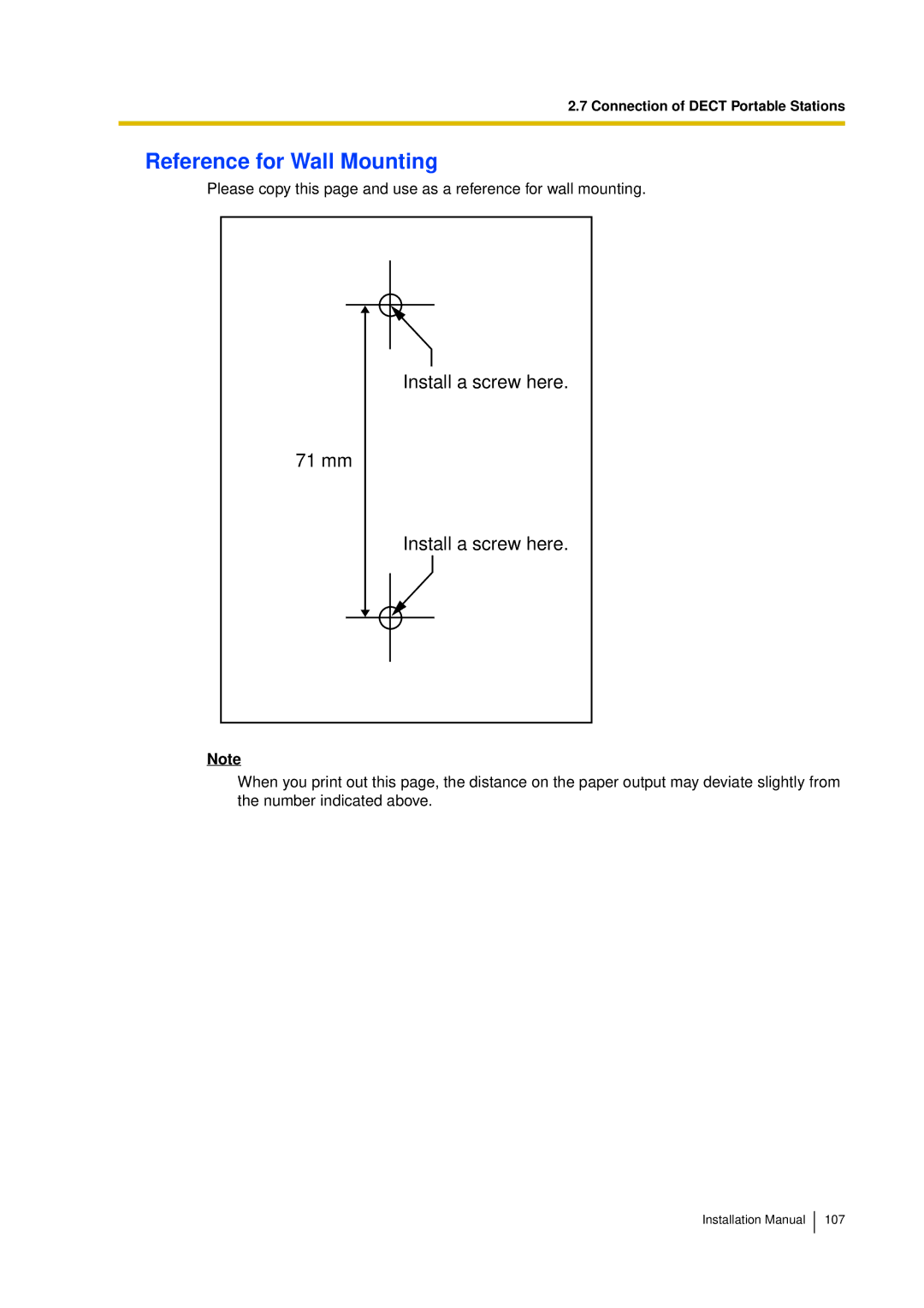 Panasonic KX-TDA30 installation manual Install a screw here 71 mm 