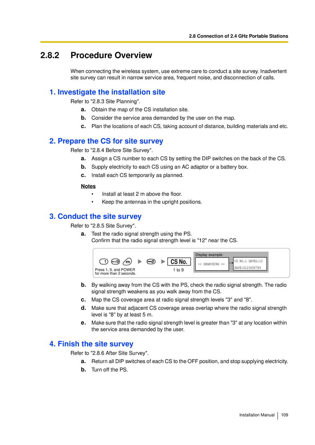 Panasonic KX-TDA30 installation manual Procedure Overview, Prepare the CS for site survey 