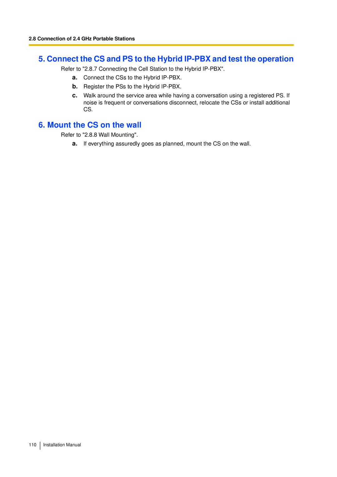 Panasonic KX-TDA30 installation manual Mount the CS on the wall 