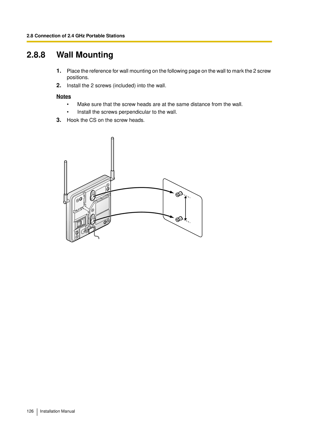 Panasonic KX-TDA30 installation manual Wall Mounting 