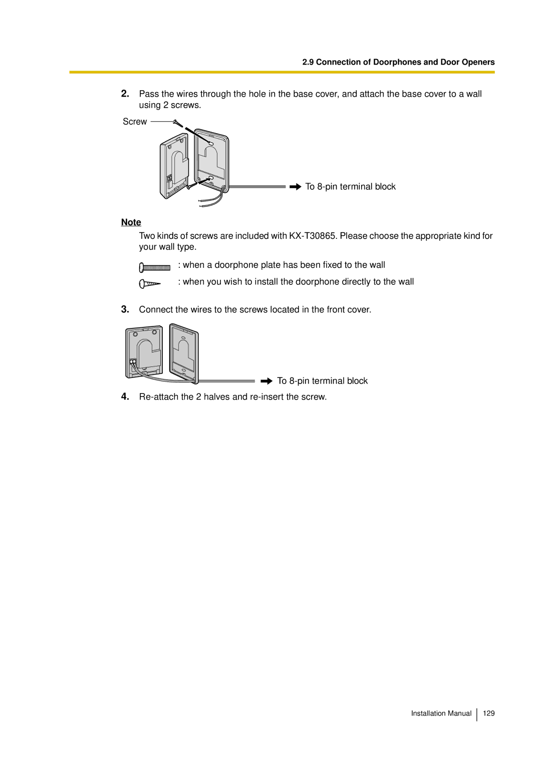 Panasonic KX-TDA30 installation manual Connection of Doorphones and Door Openers 