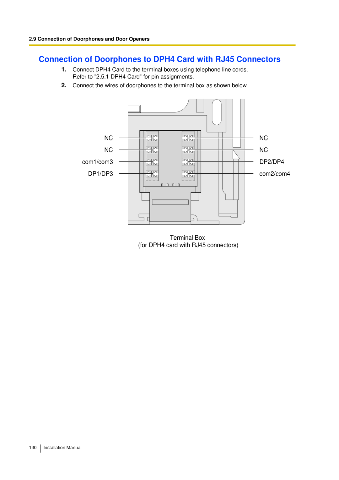 Panasonic KX-TDA30 installation manual Connection of Doorphones to DPH4 Card with RJ45 Connectors, DP1/DP3 