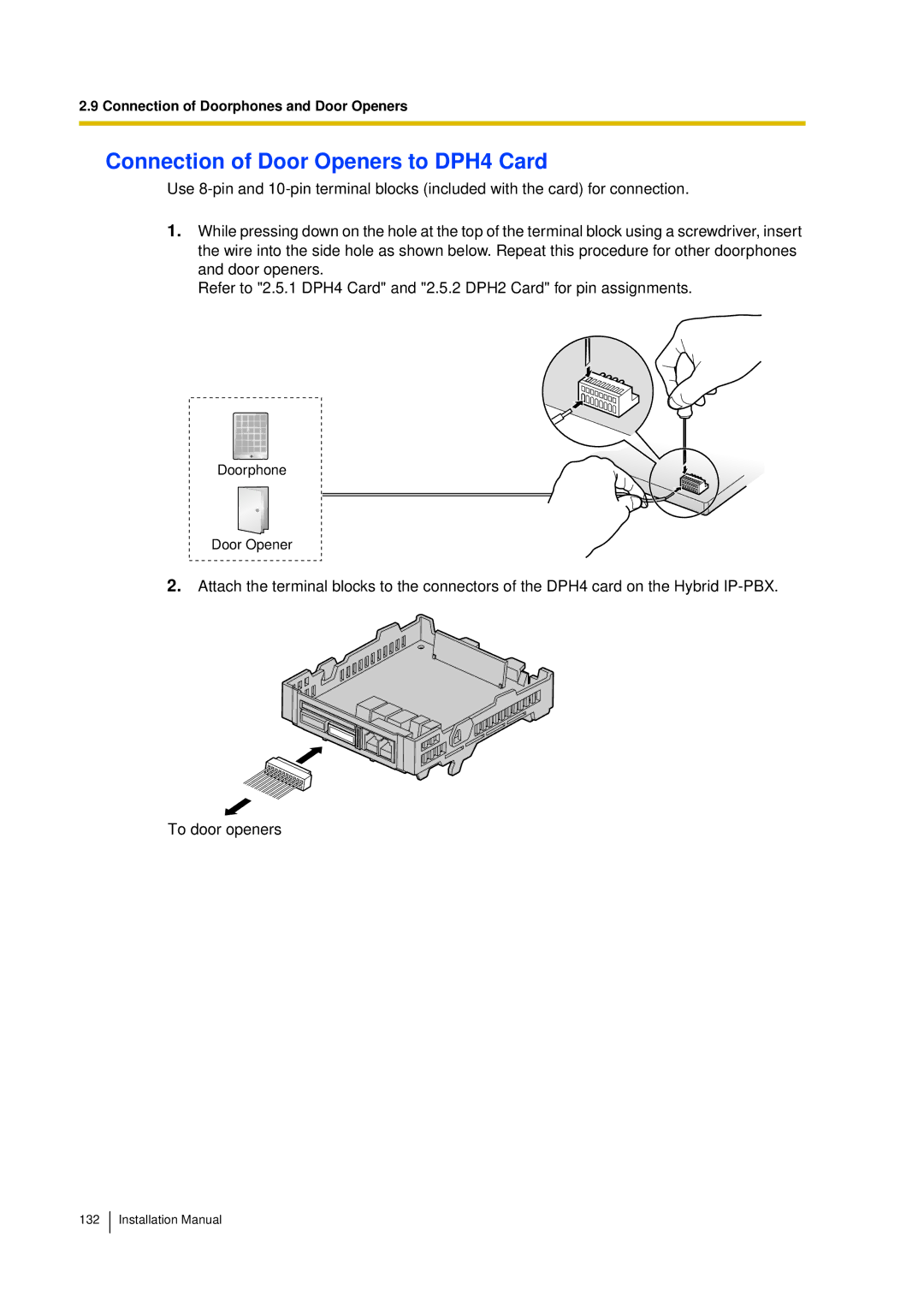 Panasonic KX-TDA30 installation manual Connection of Door Openers to DPH4 Card 