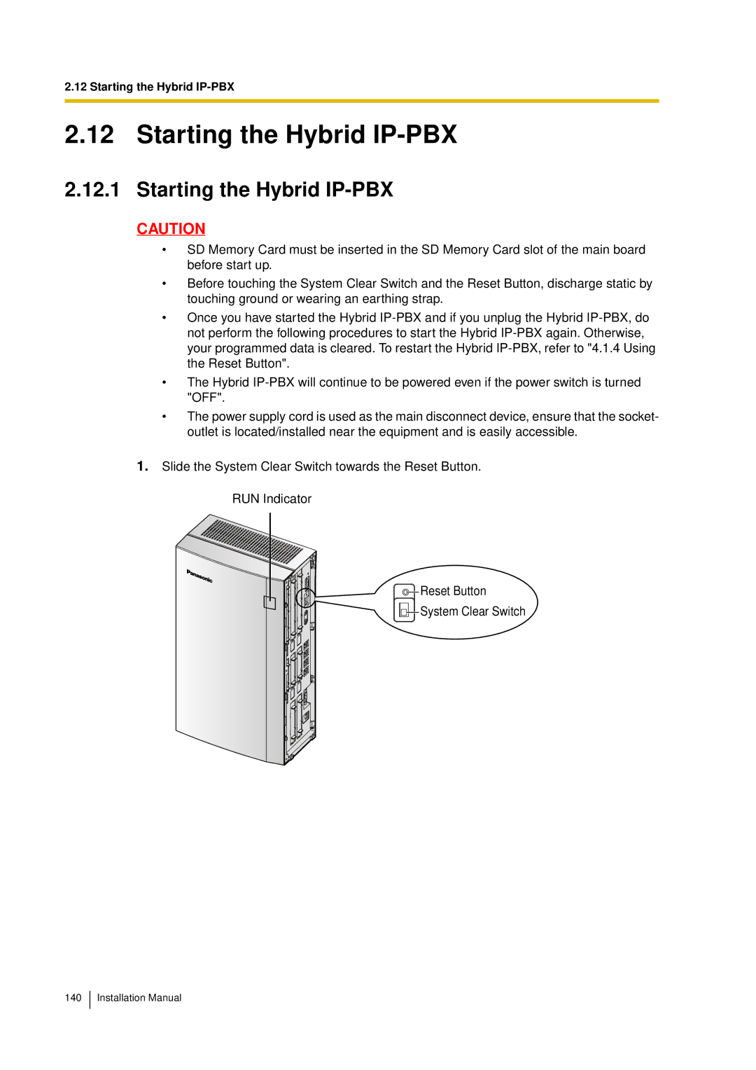 Panasonic KX-TDA30 installation manual Starting the Hybrid IP-PBX 