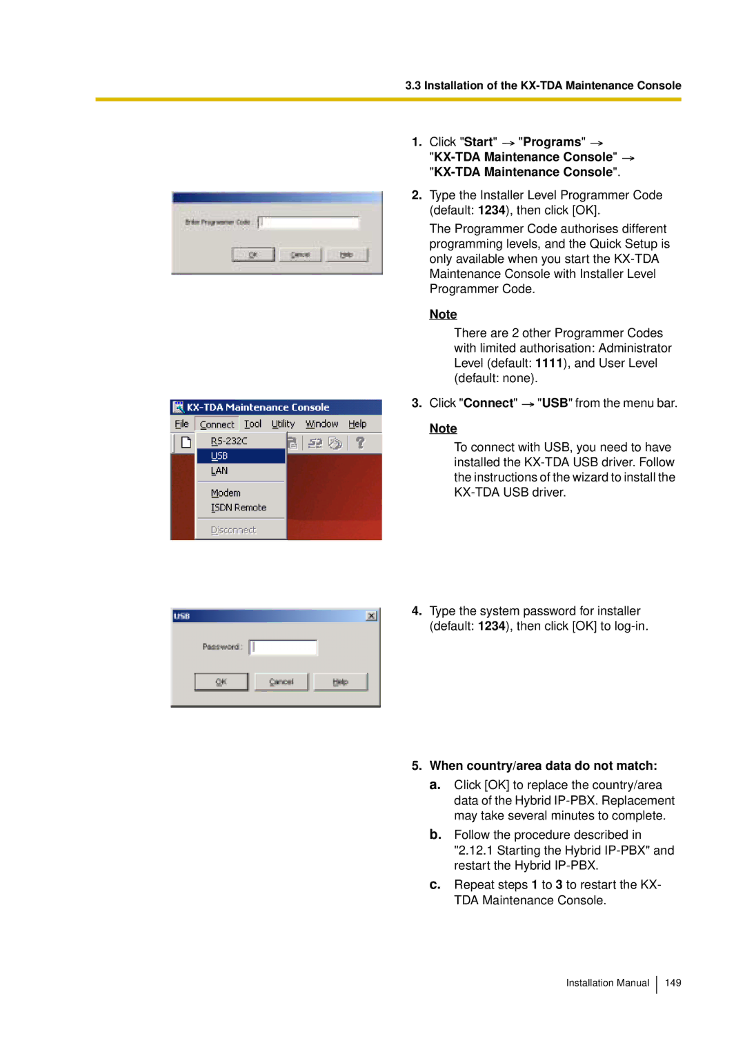 Panasonic KX-TDA30 KX-TDA Maintenance Console KX-TDA Maintenance Console, When country/area data do not match 