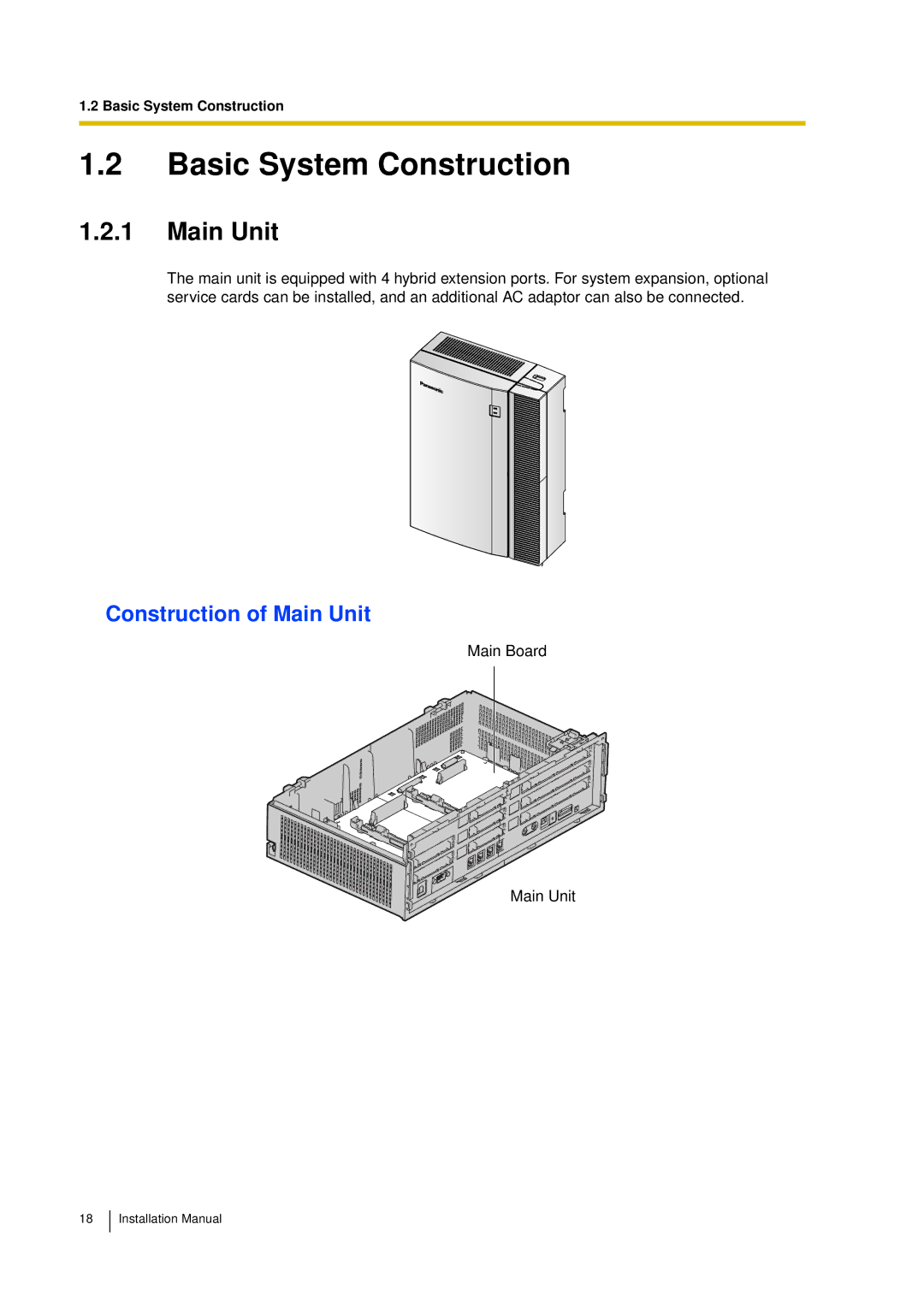 Panasonic KX-TDA30 installation manual Basic System Construction, Construction of Main Unit 