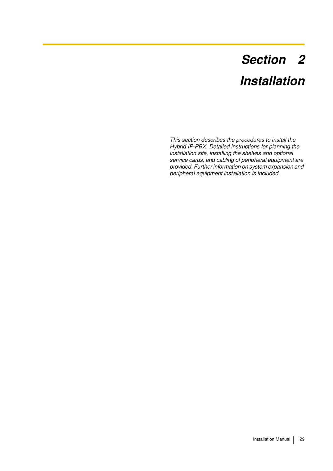 Panasonic KX-TDA30 installation manual Section Installation 