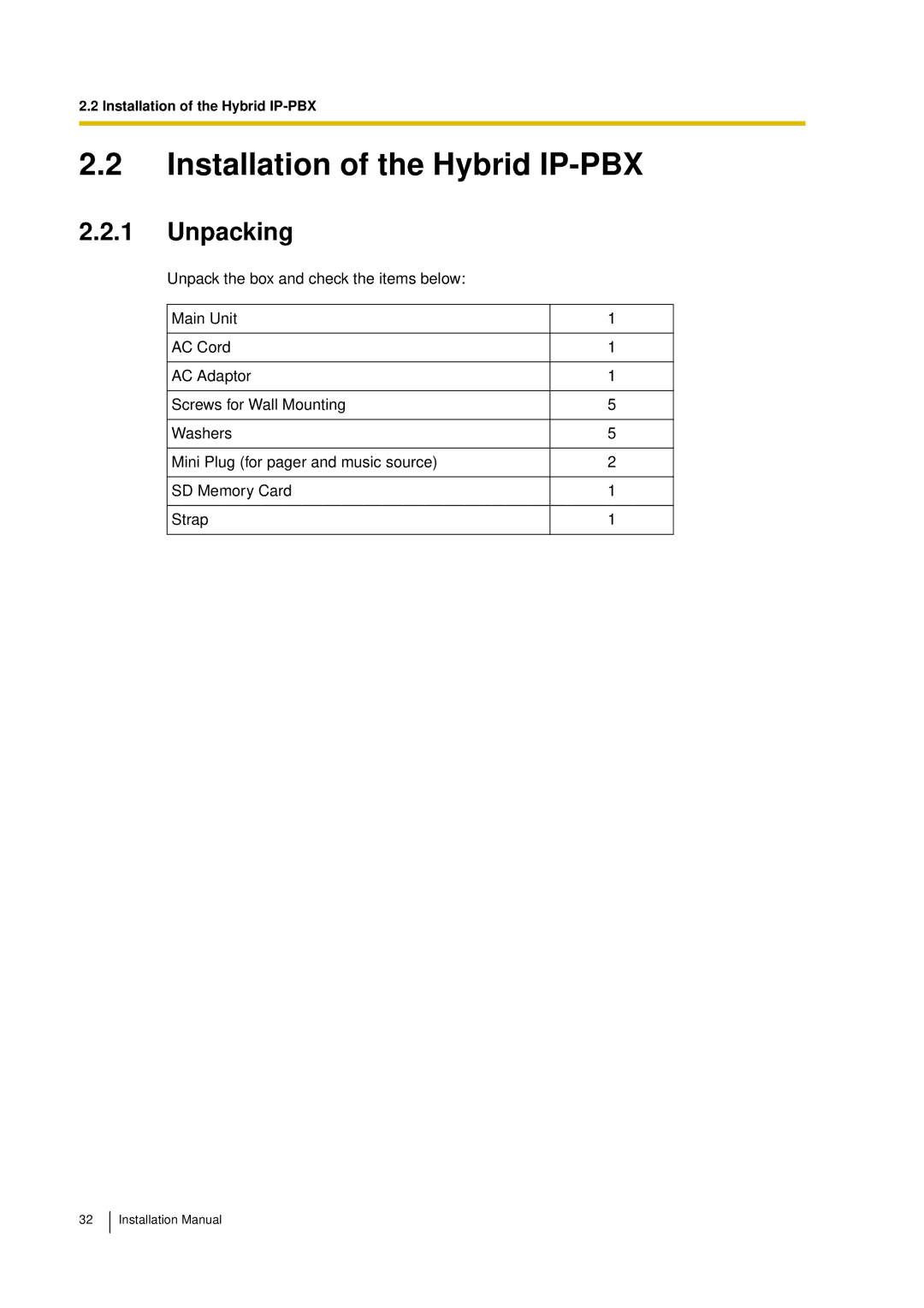 Panasonic KX-TDA30 installation manual Installation of the Hybrid IP-PBX, Unpacking 