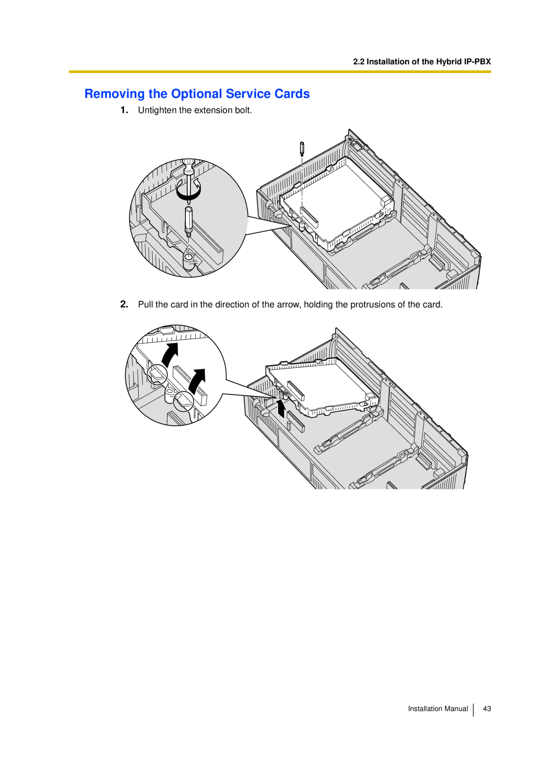 Panasonic KX-TDA30 installation manual Removing the Optional Service Cards 