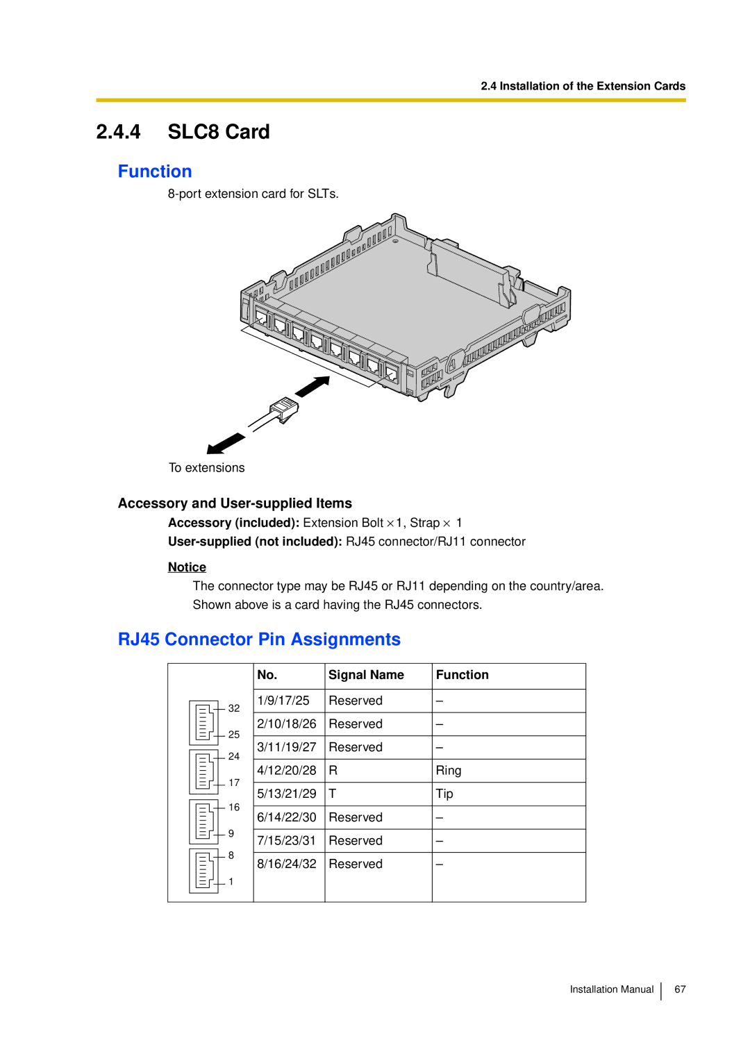 Panasonic KX-TDA30 installation manual 4 SLC8 Card, User-supplied not included RJ45 connector/RJ11 connector 