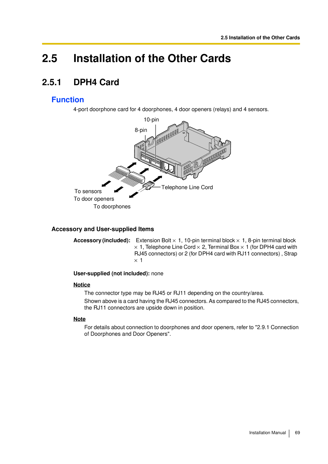 Panasonic KX-TDA30 installation manual Installation of the Other Cards, 1 DPH4 Card 