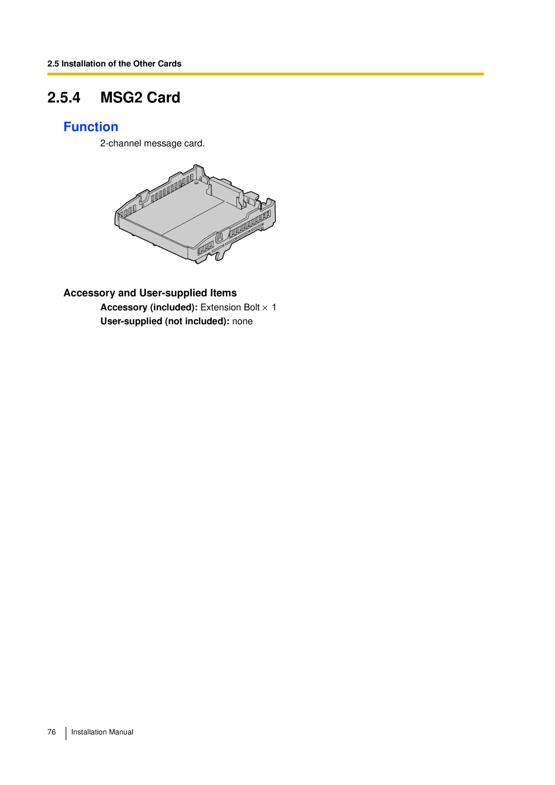 Panasonic KX-TDA30 installation manual 4 MSG2 Card 