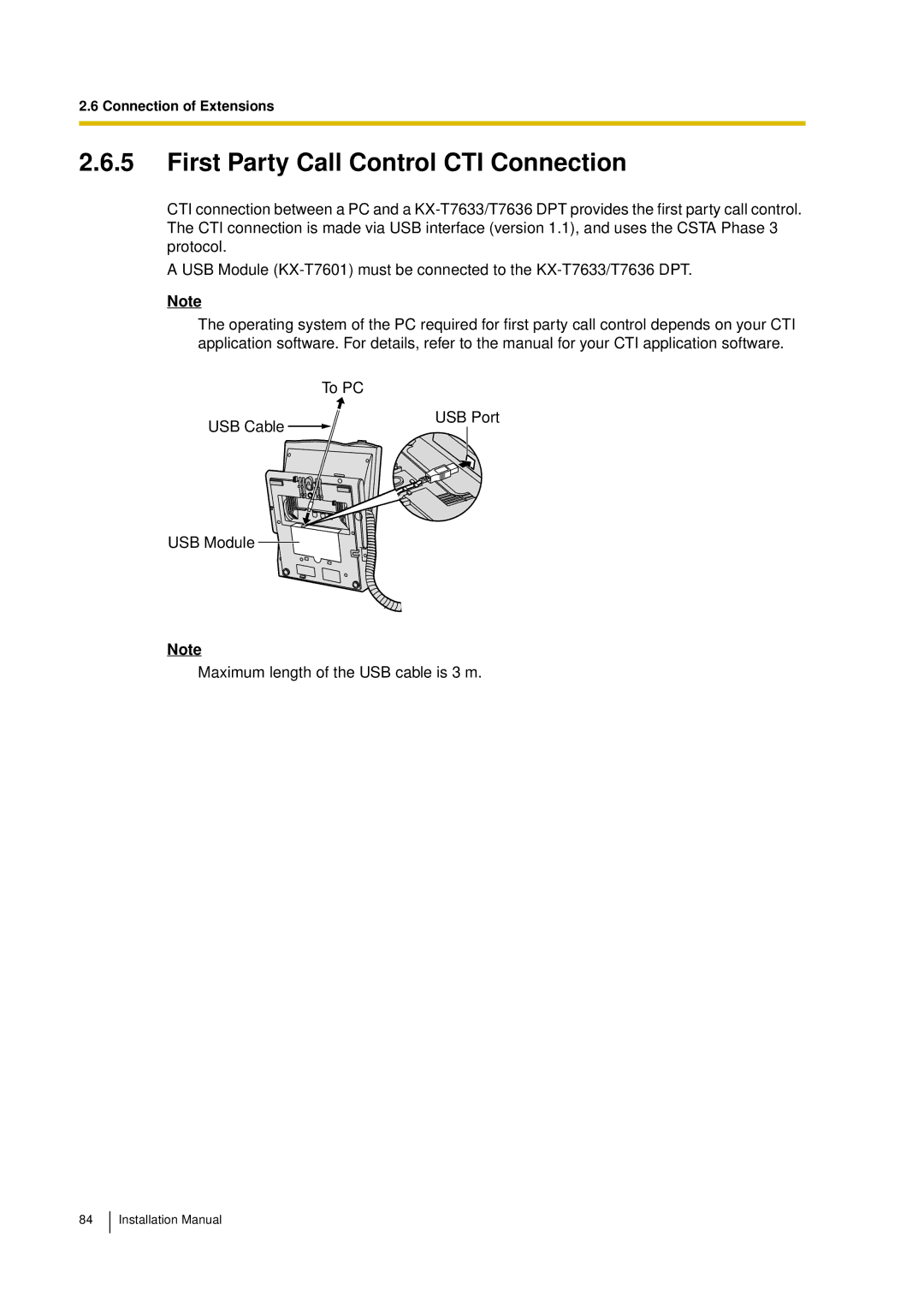 Panasonic KX-TDA30 installation manual First Party Call Control CTI Connection 