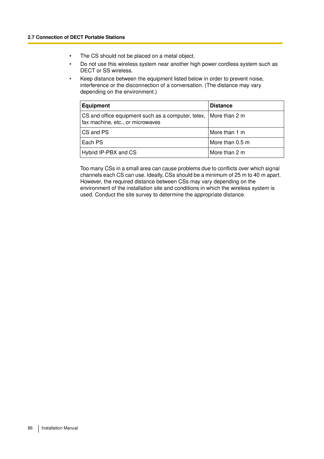 Panasonic KX-TDA30 installation manual Equipment Distance 