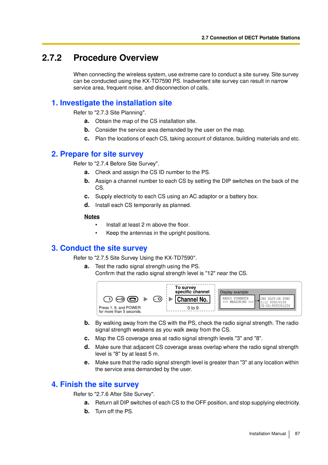 Panasonic KX-TDA30 Procedure Overview, Investigate the installation site, Prepare for site survey, Conduct the site survey 