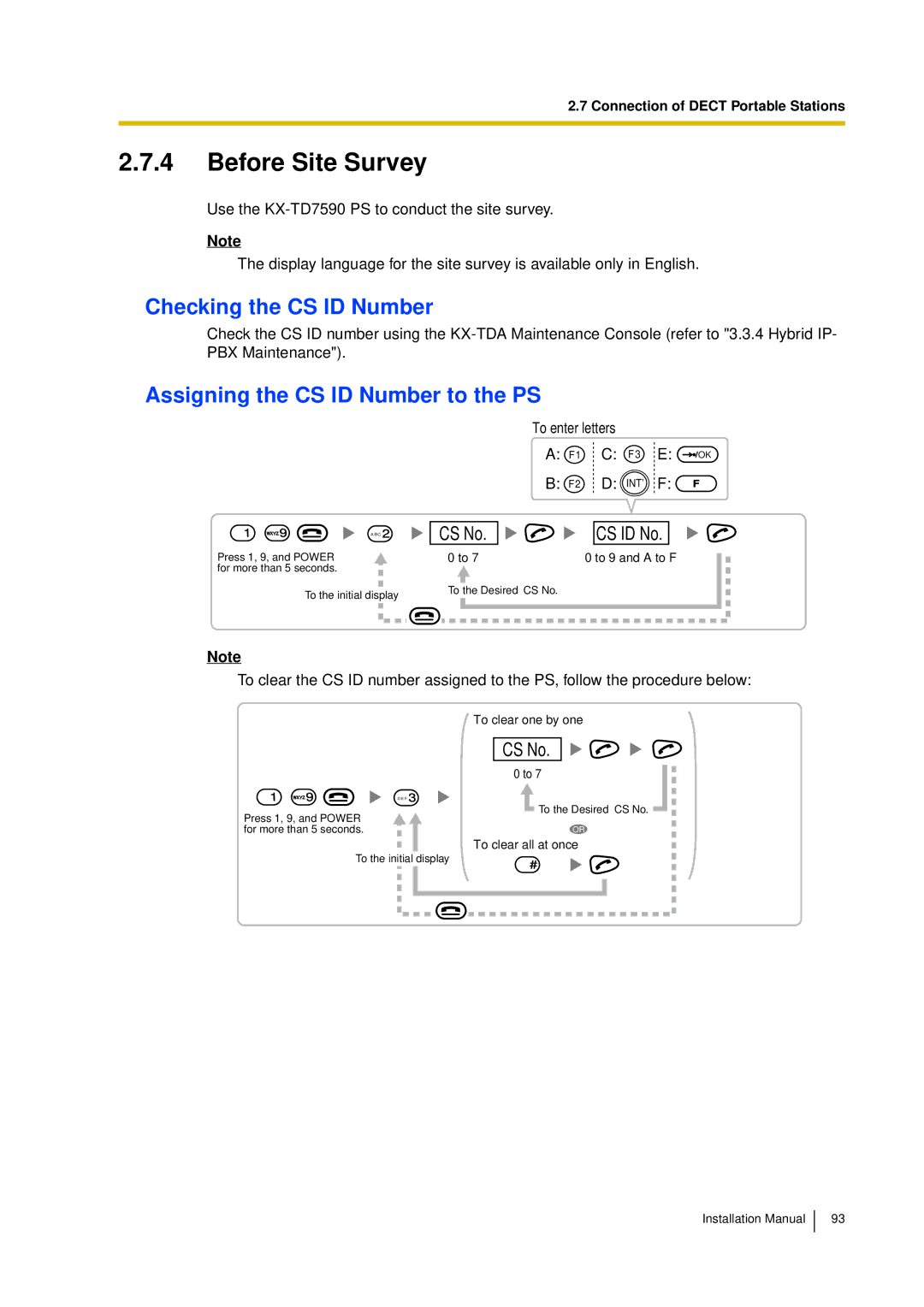 Panasonic KX-TDA30 Before Site Survey, Checking the CS ID Number, Assigning the CS ID Number to the PS, CS No, CS ID No 