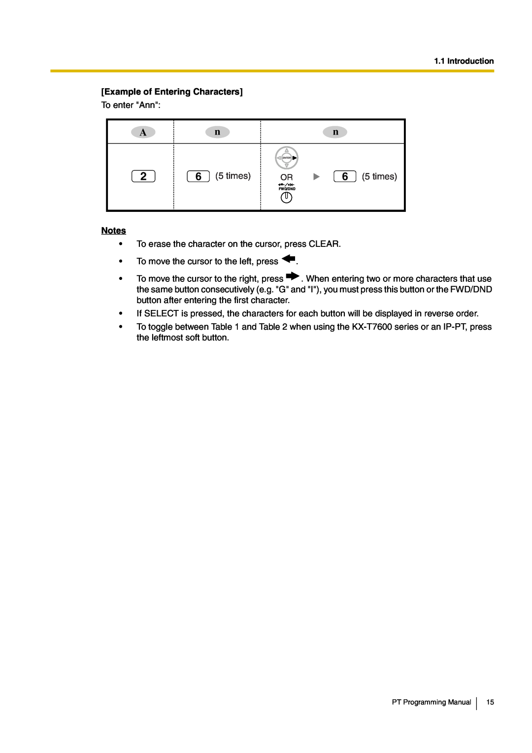Panasonic KX-TDA30 manual 6 5 times, Example of Entering Characters, Notes 