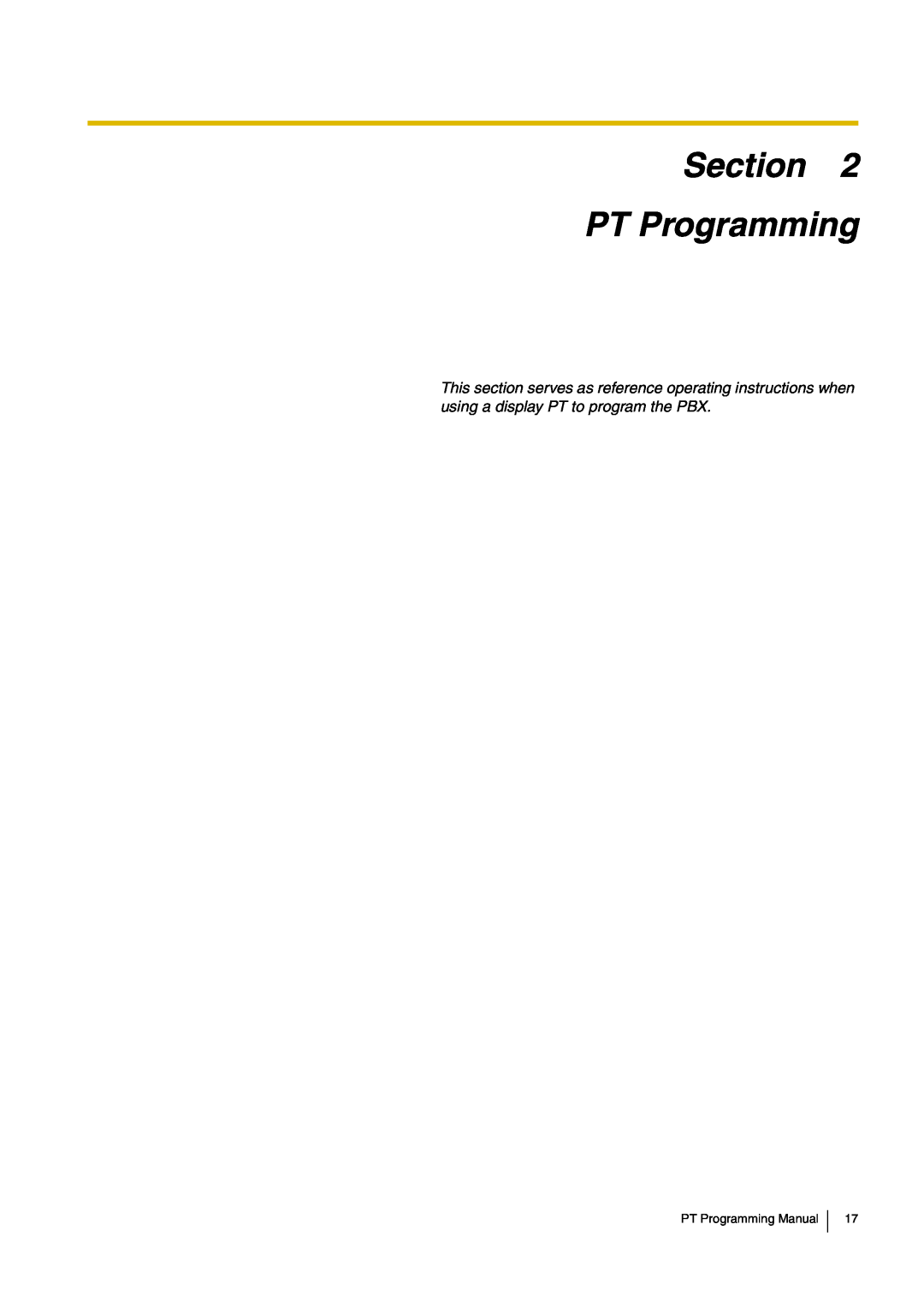 Panasonic KX-TDA30 manual Section PT Programming, PT Programming Manual 