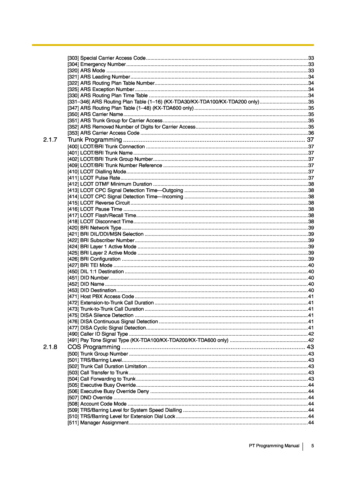 Panasonic KX-TDA30 manual 2.1.7, Trunk Programming, 2.1.8, COS Programming 