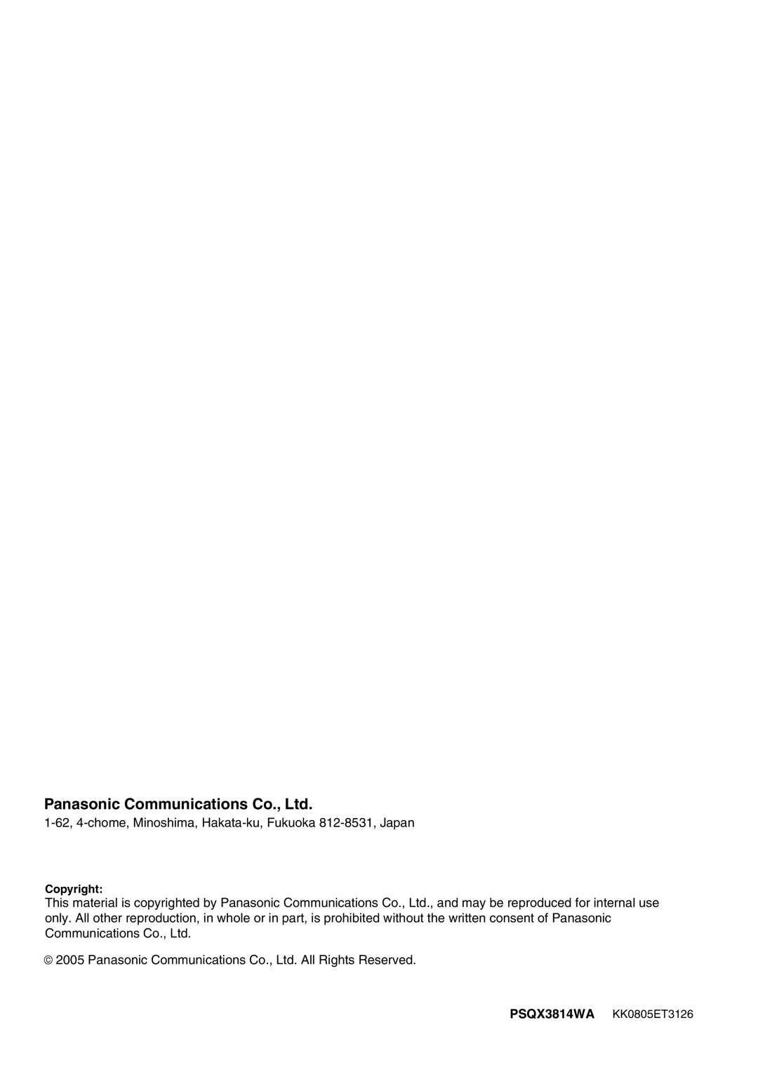 Panasonic KX-TDA30 manual Panasonic Communications Co., Ltd, Copyright 
