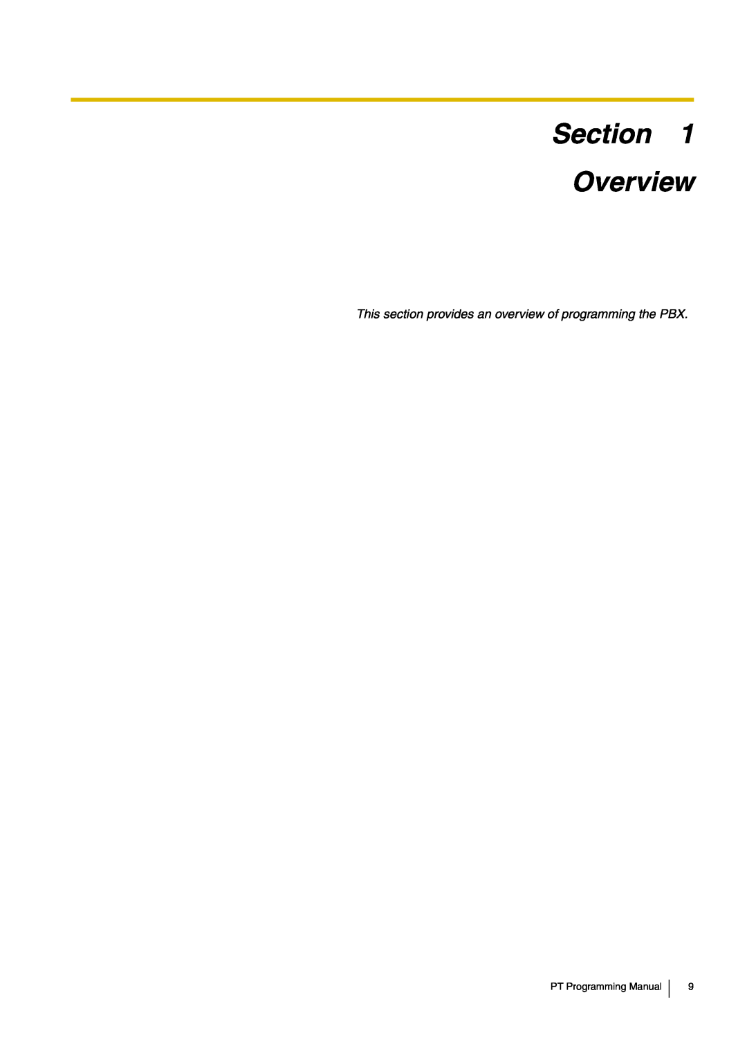 Panasonic KX-TDA30 manual Section Overview, PT Programming Manual 