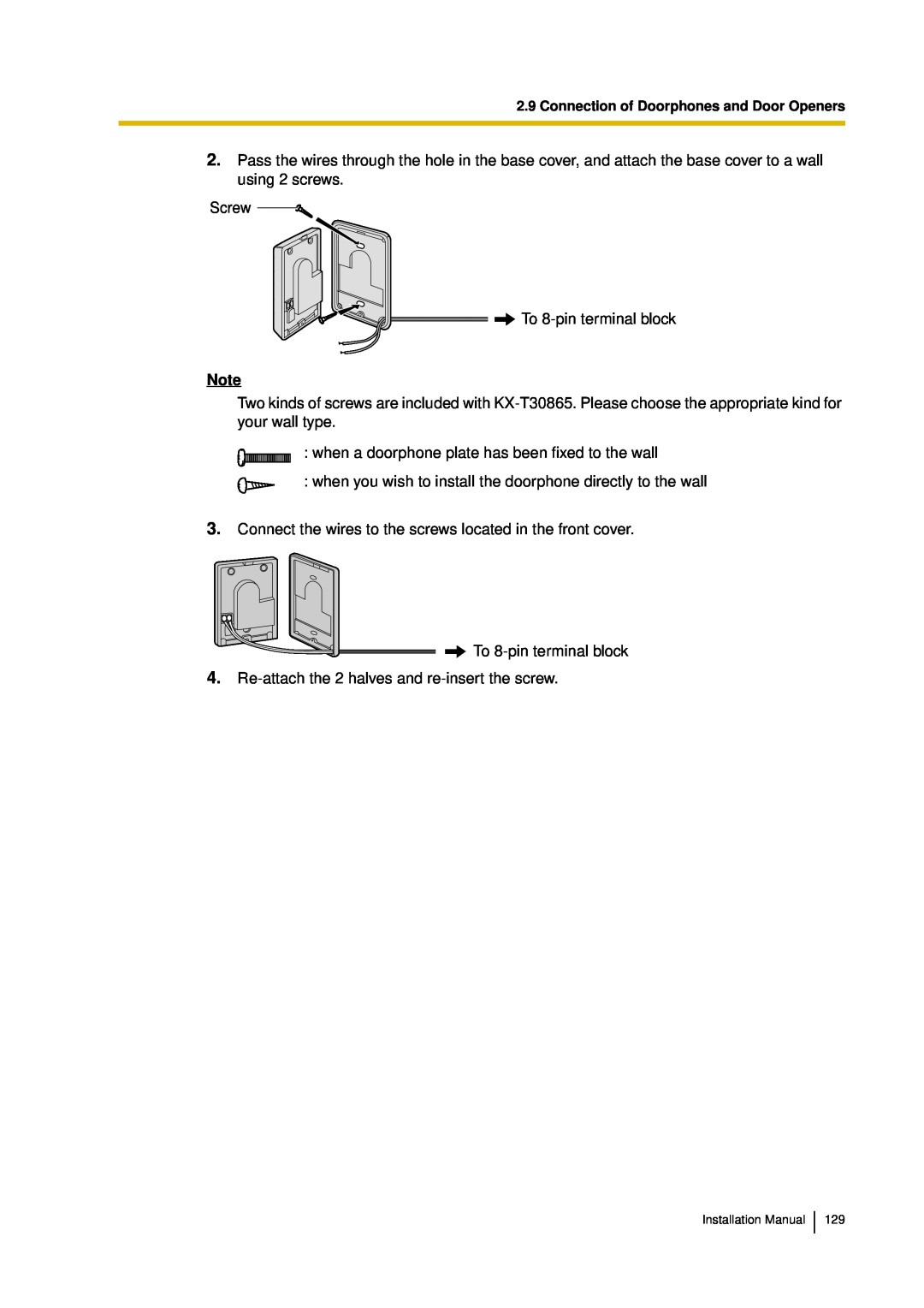 Panasonic KX-TDA30 installation manual Screw To 8-pinterminal block 