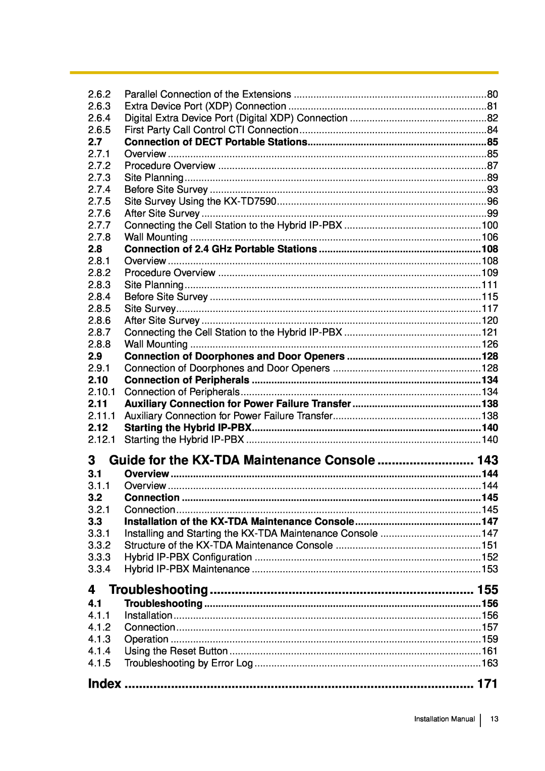 Panasonic KX-TDA30 installation manual Guide for the KX-TDAMaintenance Console, Troubleshooting, Index 