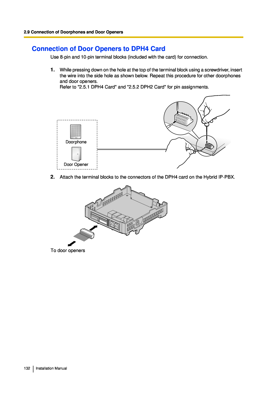 Panasonic KX-TDA30 installation manual Connection of Door Openers to DPH4 Card 