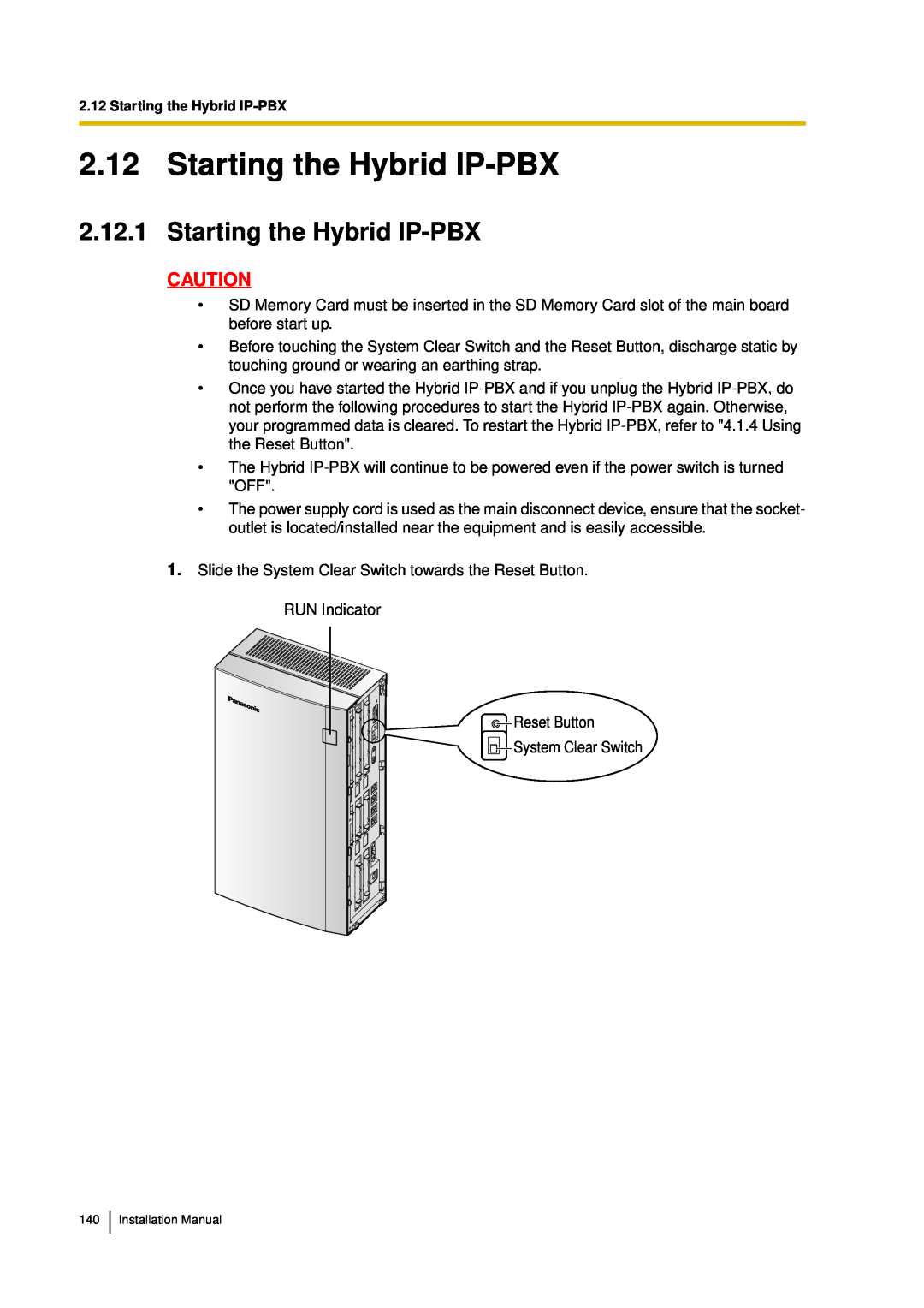 Panasonic KX-TDA30 installation manual Starting the Hybrid IP-PBX 