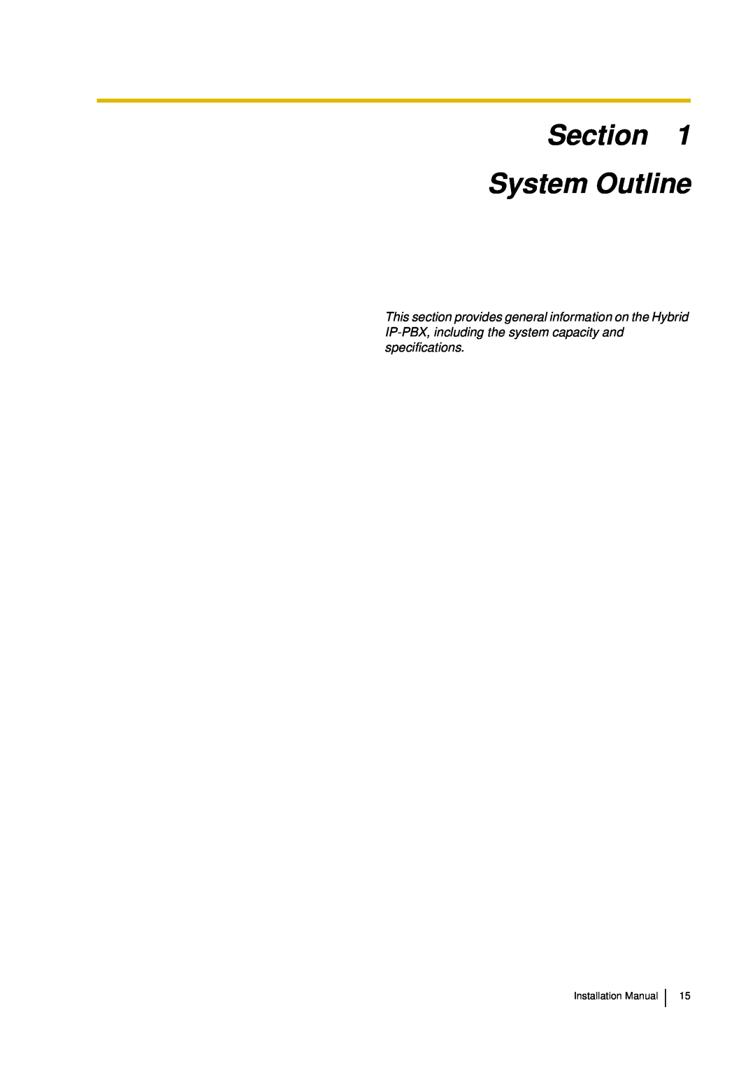 Panasonic KX-TDA30 installation manual Section System Outline, Installation Manual 