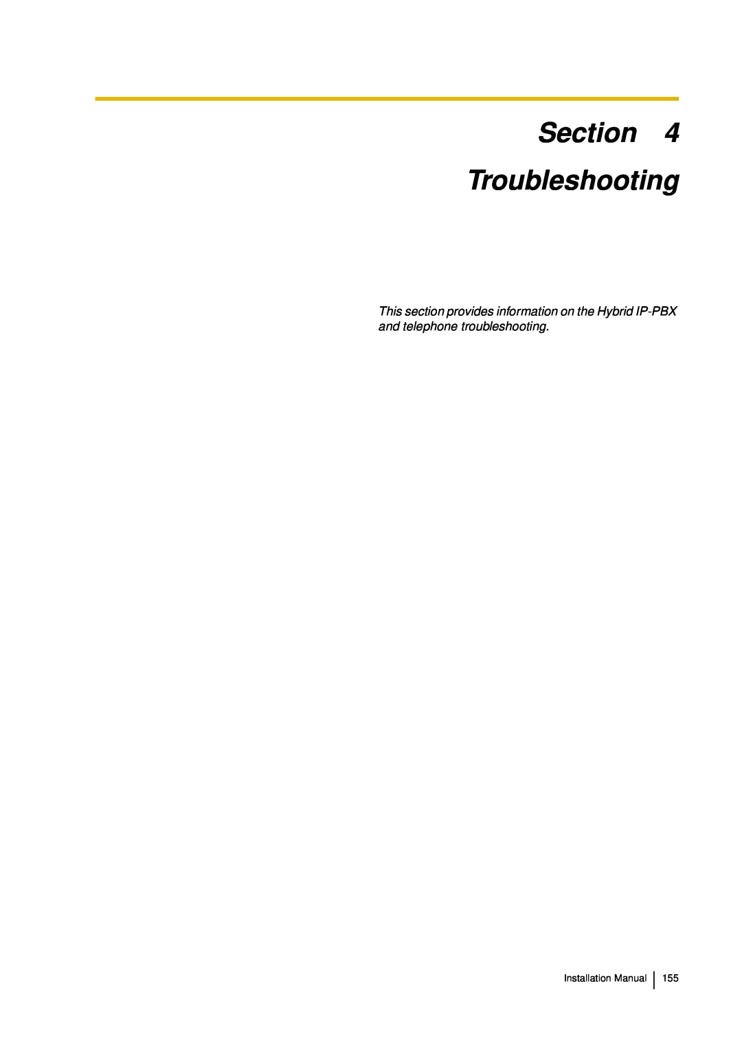 Panasonic KX-TDA30 installation manual Section Troubleshooting 