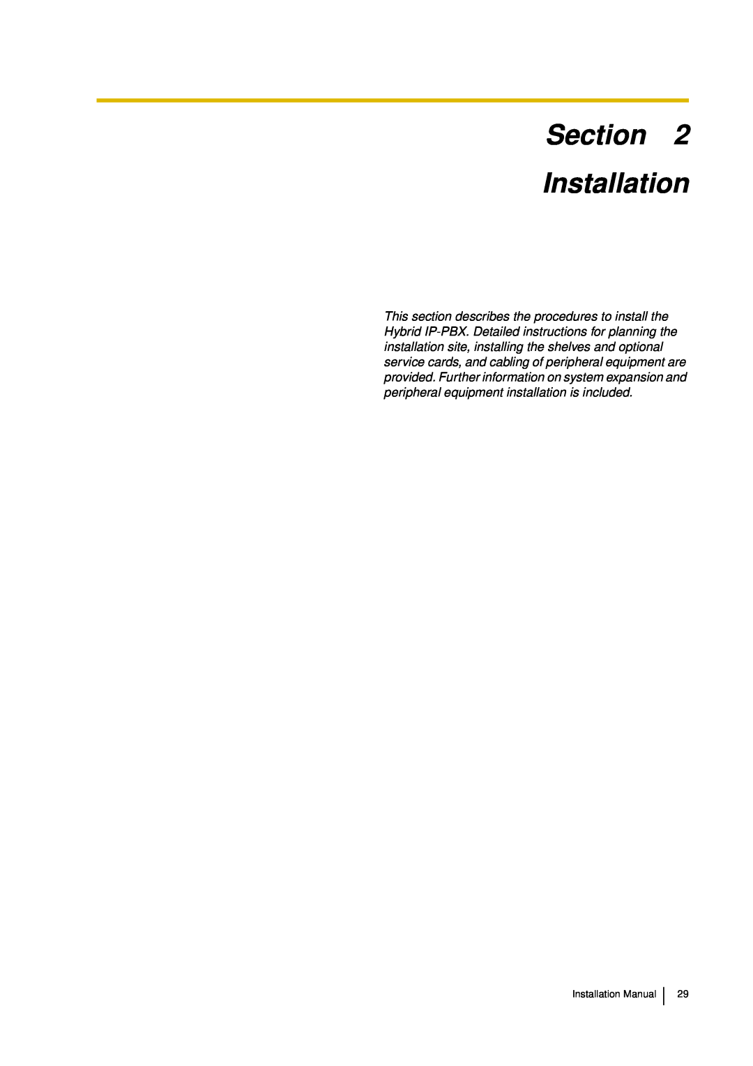 Panasonic KX-TDA30 installation manual Section Installation, Installation Manual 