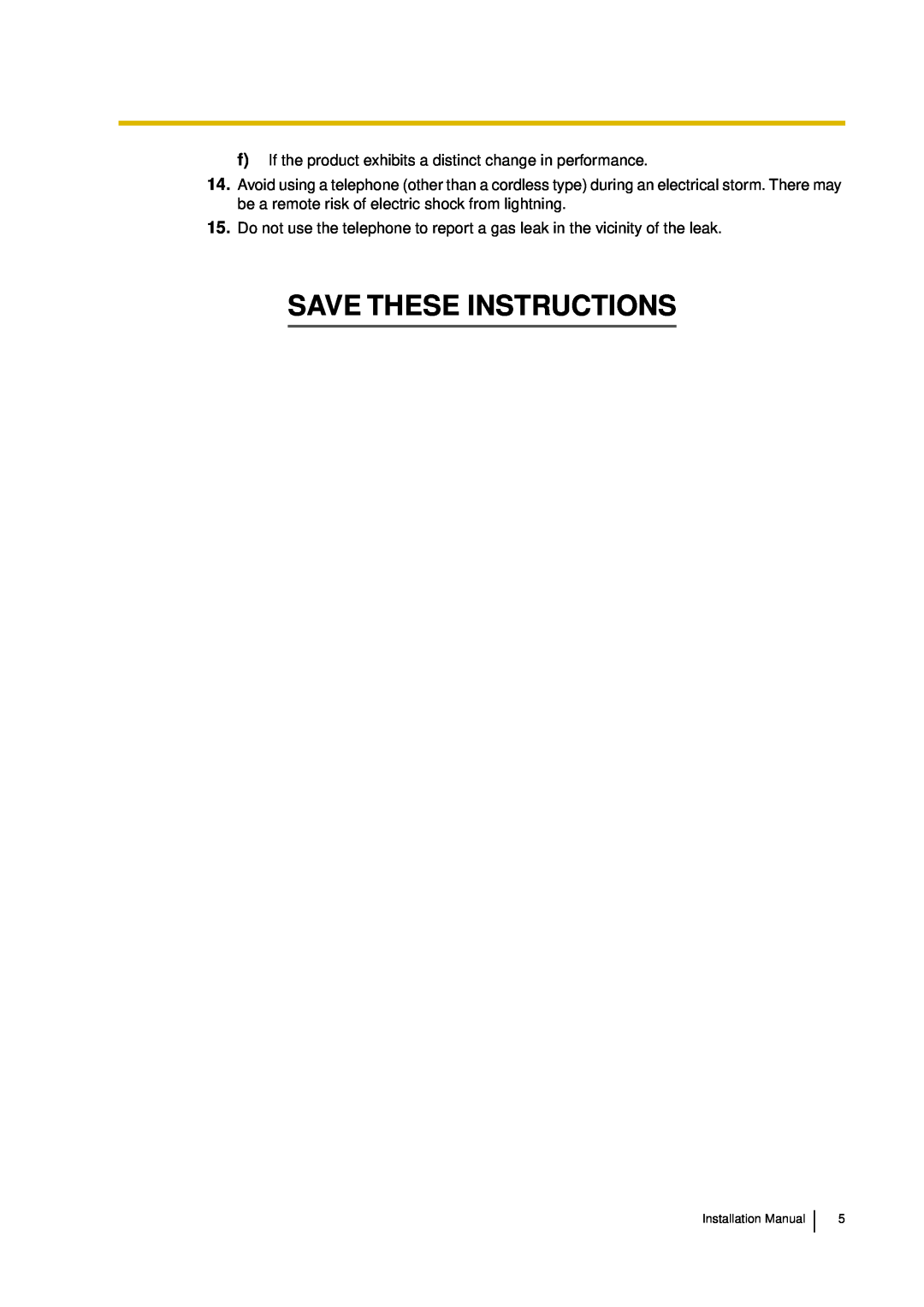 Panasonic KX-TDA30 installation manual Save These Instructions, Installation Manual 